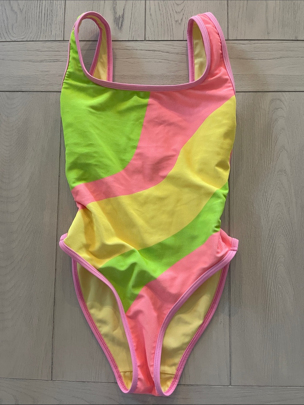 LainSnow Neon Swirl One-Piece Swimsuit in Pink, Yellow, Green